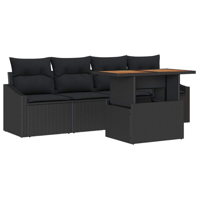 Garden Sofa Set Set of 5 Black Rattan, Polyester Outdoor Table