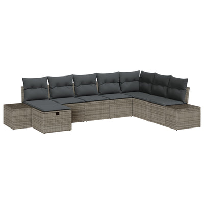8 Piece Garden Sofa Set with Cushions Grey Poly Rattan