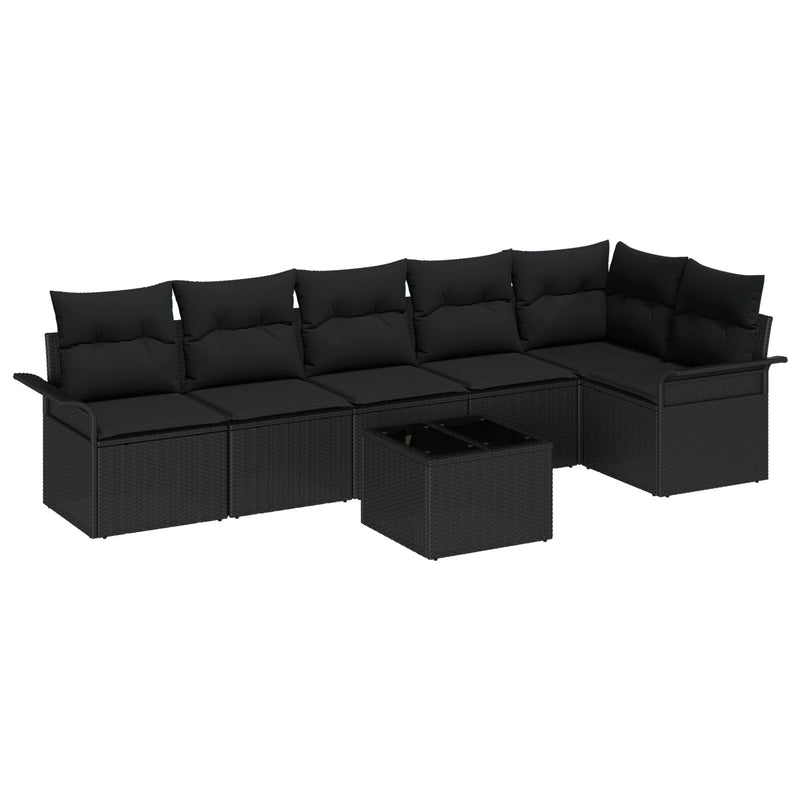 7 Piece Garden Sofa Set with Cushions Beige Poly Rattan