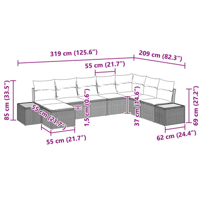 8 Piece Garden Sofa Set with Cushions Black Poly Rattan Acacia