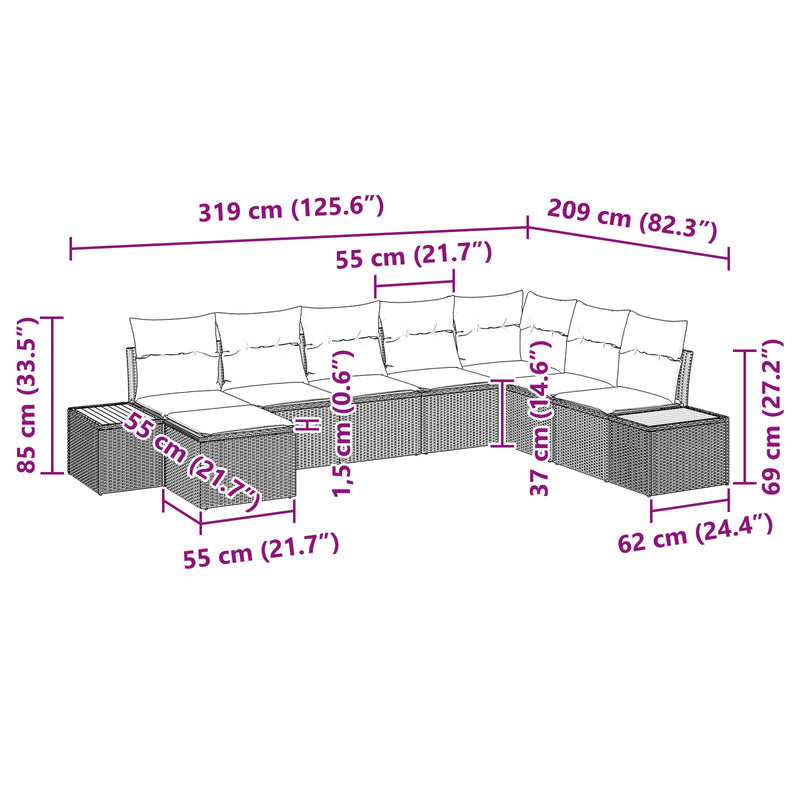 8 Piece Garden Sofa Set with Cushions Black Poly Rattan Acacia
