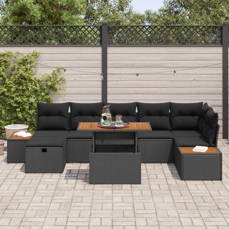 8 Piece Garden Sofa Set with Cushions Black Poly Rattan