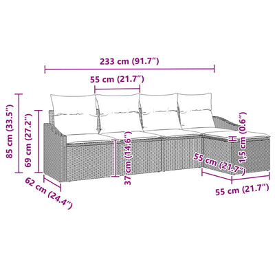 5 Piece Garden Sofa Set with Cushions Grey Poly Rattan