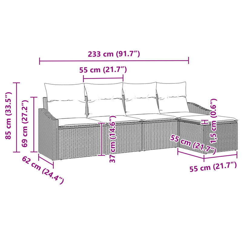 5 Piece Garden Sofa Set with Cushions Grey Poly Rattan