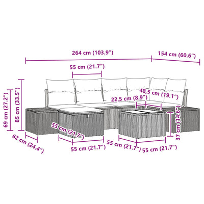 7 Piece Garden Sofa Set with Cushions Black Poly Rattan