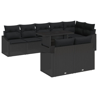 9 Piece Garden Sofa Set with Cushions Black Poly Rattan