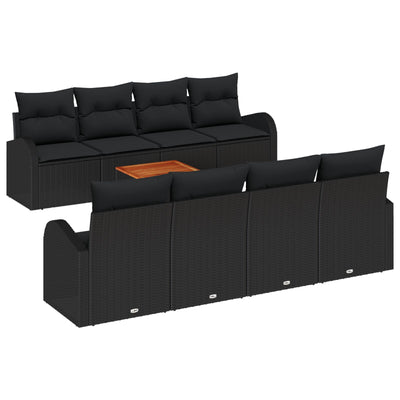 9 Piece Garden Sofa Set with Cushions Black Poly Rattan Acacia