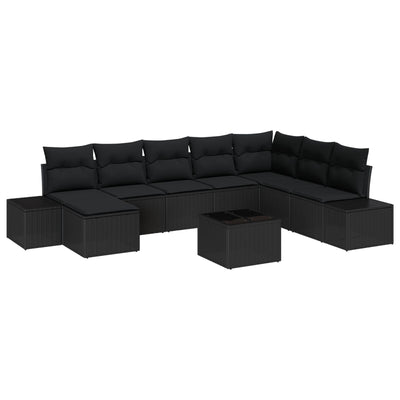 9 Piece Garden Sofa Set with Cushions Beige Poly Rattan