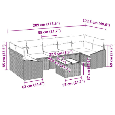 8 Piece Garden Sofa Set with Cushions Black Poly Rattan