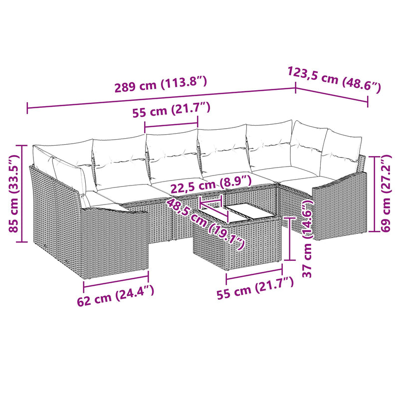 8 Piece Garden Sofa Set with Cushions Black Poly Rattan