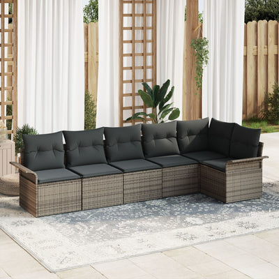 6 Piece Garden Sofa Set with Cushions Grey Poly Rattan