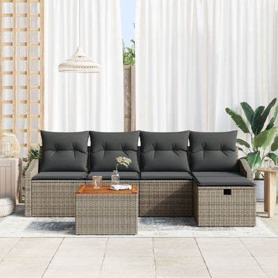 6 Piece Garden Sofa Set with Cushions Grey Poly Rattan