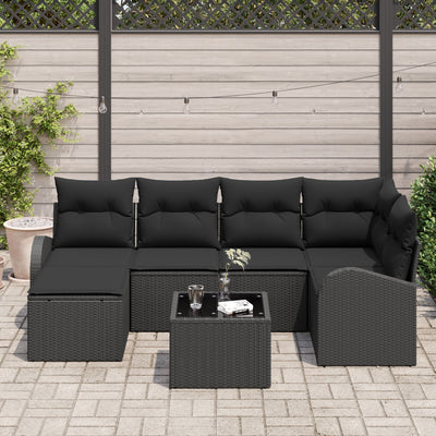 7 Piece Garden Sofa Set with Cushions Beige Poly Rattan