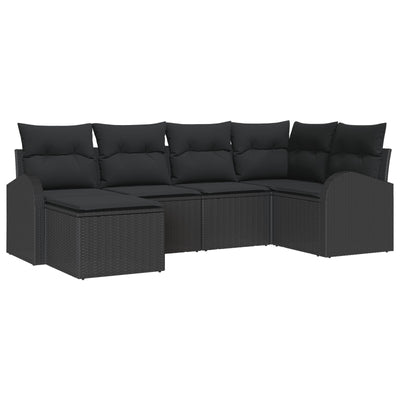 6 Piece Garden Sofa Set with Cushions Black Poly Rattan