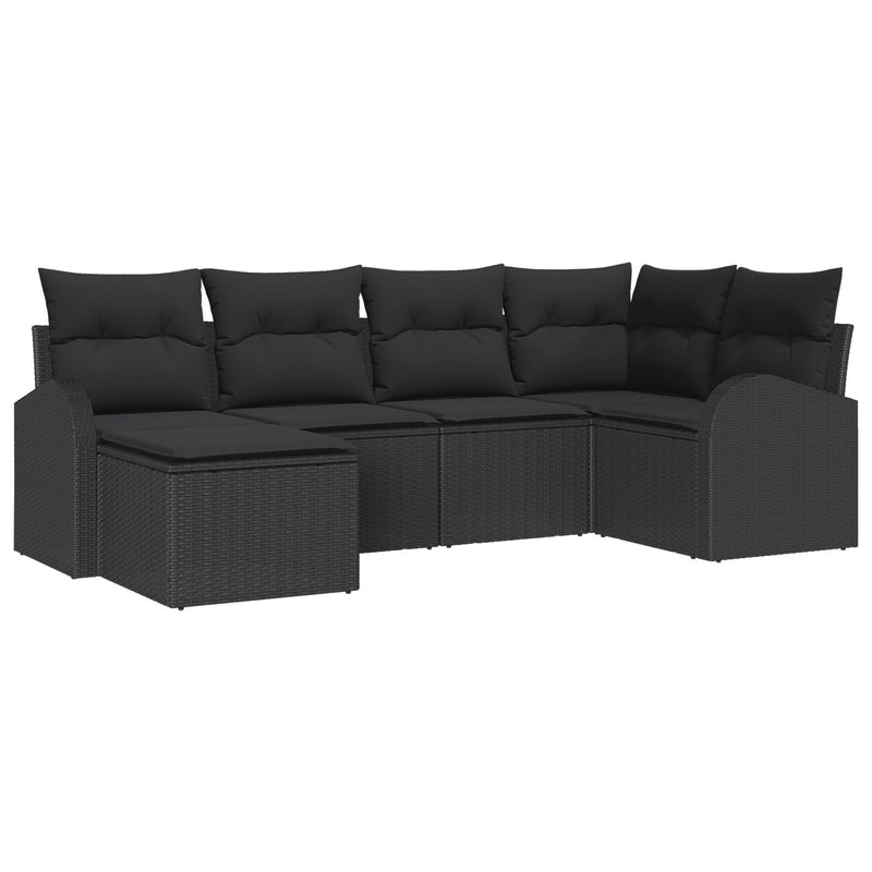 6 Piece Garden Sofa Set with Cushions Black Poly Rattan