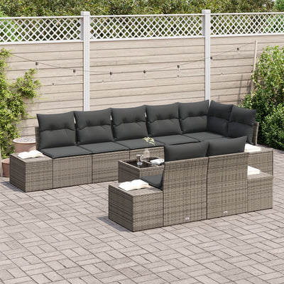 8 Piece Garden Sofa Set with Cushions Black Poly Rattan