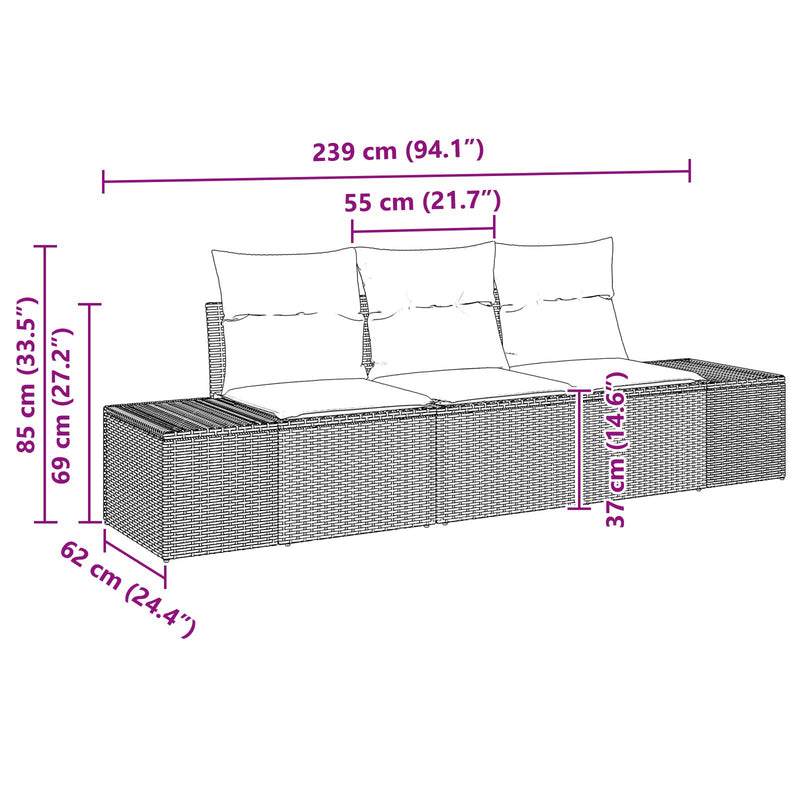3 Piece Garden Sofa Set with Cushions Black Poly Rattan