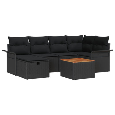 7 Piece Garden Sofa Set with Cushions Black Poly Rattan