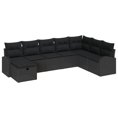 8 Piece Garden Sofa Set with Cushions Black Poly Rattan