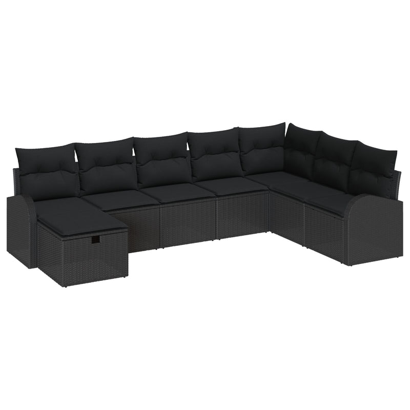 8 Piece Garden Sofa Set with Cushions Black Poly Rattan