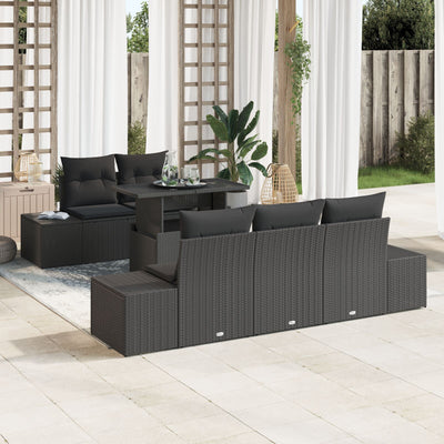 6 Piece Garden Sofa Set with Cushions Black Poly Rattan