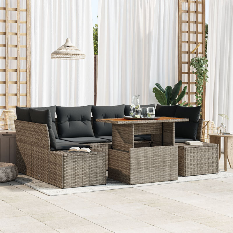 7 Piece Garden Sofa Set with Cushions Grey Poly Rattan