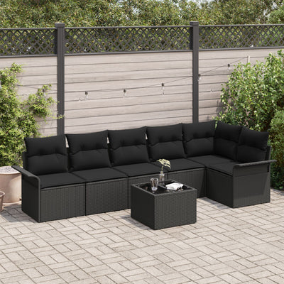 7 Piece Garden Sofa Set with Cushions Beige Poly Rattan