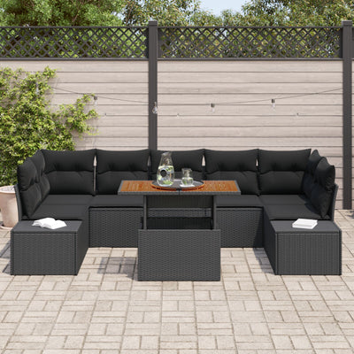 8 Piece Garden Sofa Set with Cushions Black Poly Rattan