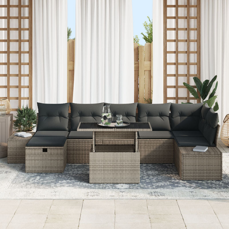 8 Piece Garden Sofa Set with Cushions Grey Poly Rattan