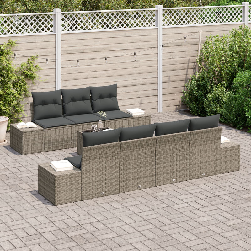 8 Piece Garden Sofa Set with Cushions Grey Poly Rattan