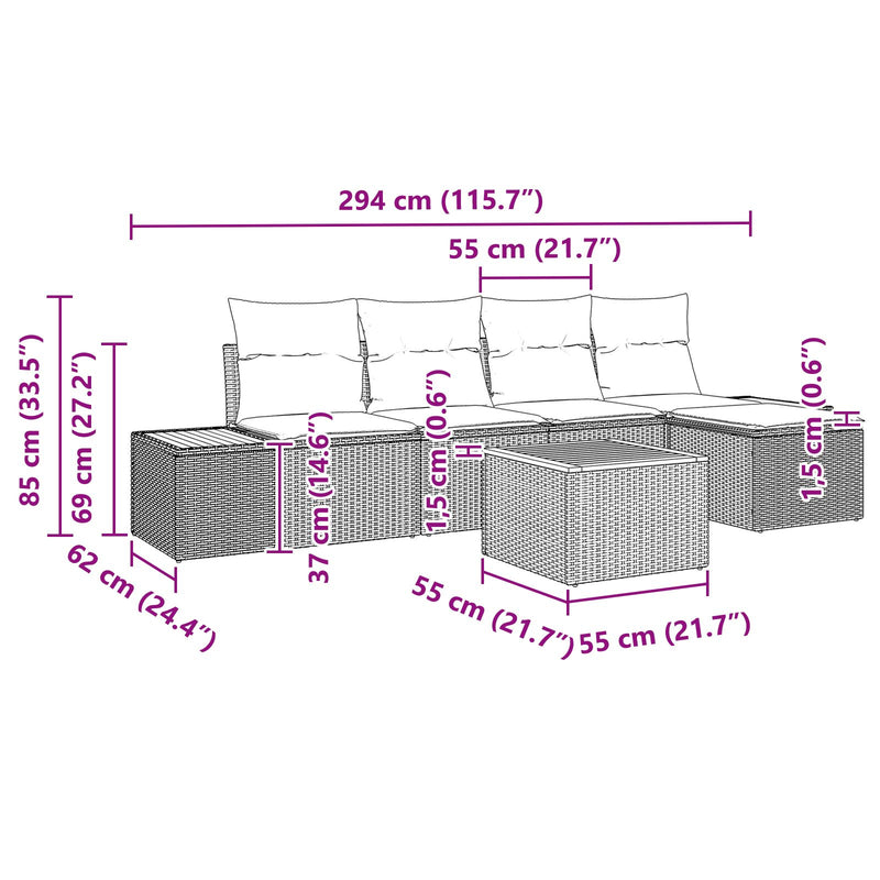 6 Piece Garden Sofa Set with Cushions Black Poly Rattan Acacia