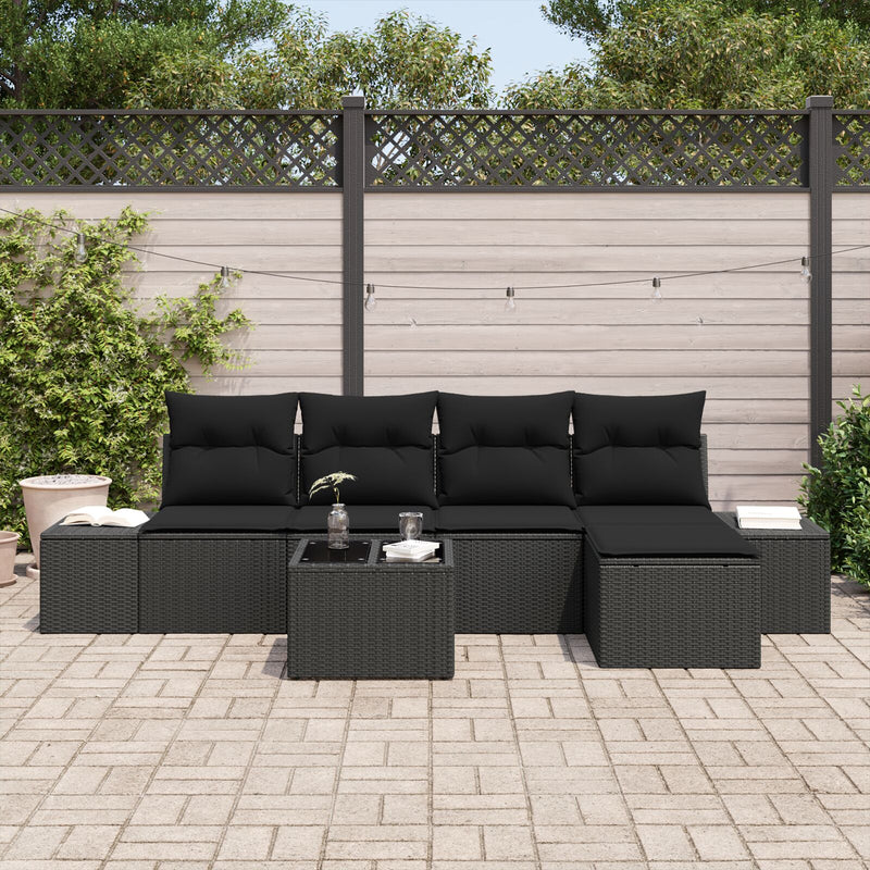 6 Piece Garden Sofa Set with Cushions Beige Poly Rattan