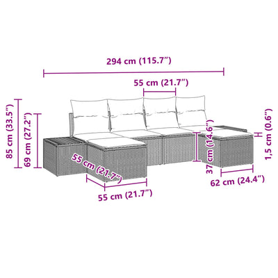 6 Piece Garden Sofa Set with Cushions Black Poly Rattan
