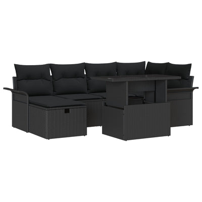 7 Piece Garden Sofa Set with Cushions Black Poly Rattan