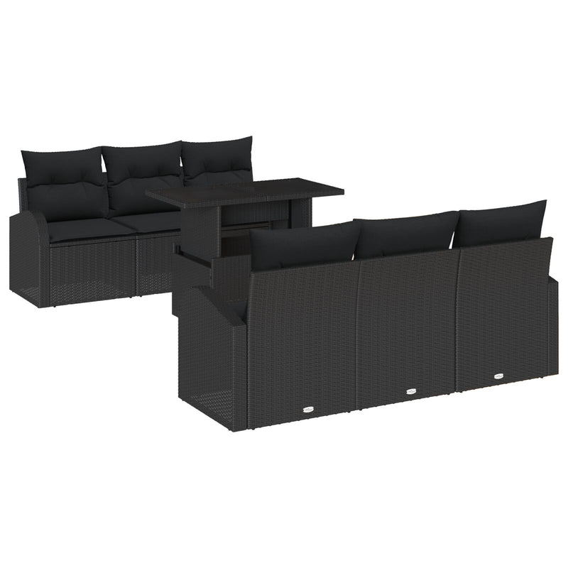 7 Piece Garden Sofa Set with Cushions Black Poly Rattan