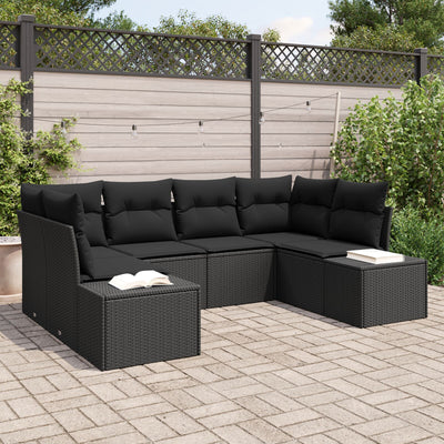 6 Piece Garden Sofa Set with Cushions Black Poly Rattan