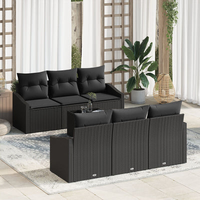 7 Piece Garden Sofa Set with Cushions Black Rattan