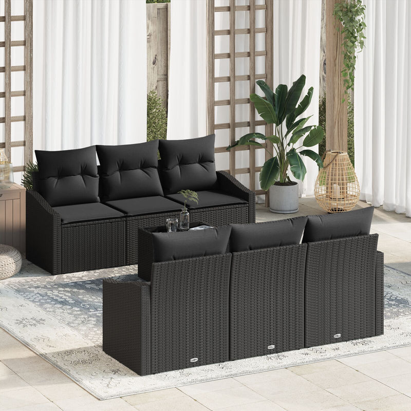 7 Piece Garden Sofa Set with Cushions Black Rattan