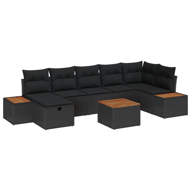 8 Piece Garden Sofa Set with Cushions Black Poly Rattan