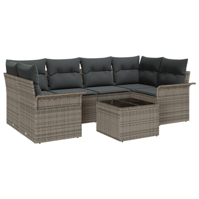 7 Piece Garden Sofa Set with Cushions Grey Poly Rattan