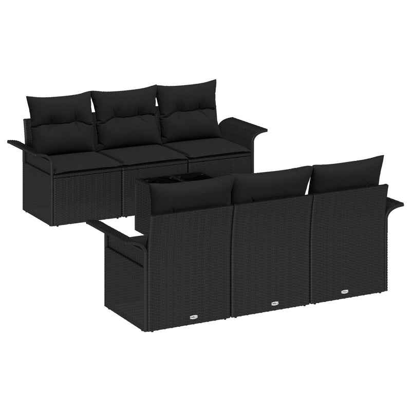 7 Piece Garden Sofa Set with Cushions Black Poly Rattan