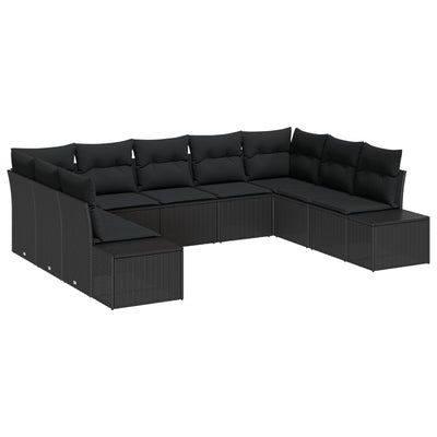 9 Piece Garden Sofa Set with Cushions Black Poly Rattan