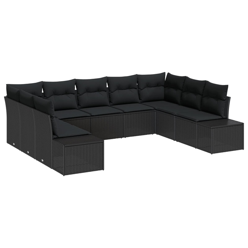9 Piece Garden Sofa Set with Cushions Black Poly Rattan