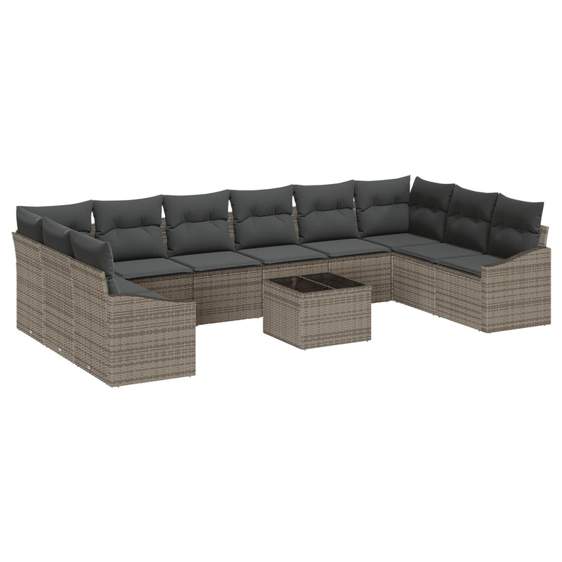 10 Piece Garden Sofa Set with Cushions Black Poly Rattan