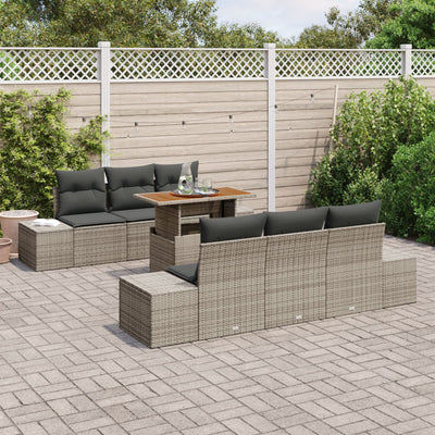 7 Piece Garden Sofa Set with Cushions Grey Poly Rattan