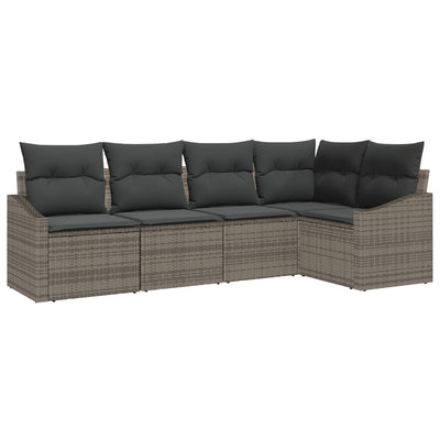 5 Piece Garden Sofa Set with Cushions Grey Poly Rattan
