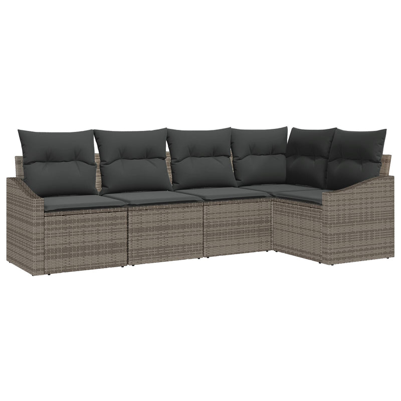 5 Piece Garden Sofa Set with Cushions Grey Poly Rattan