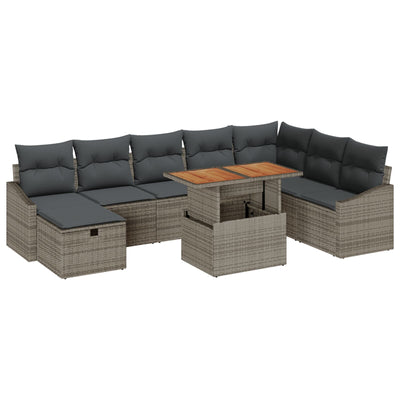 9 Piece Garden Sofa Set with Cushions Grey Poly Rattan
