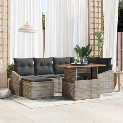 7 Piece Garden Sofa Set with Cushions Grey Poly Rattan