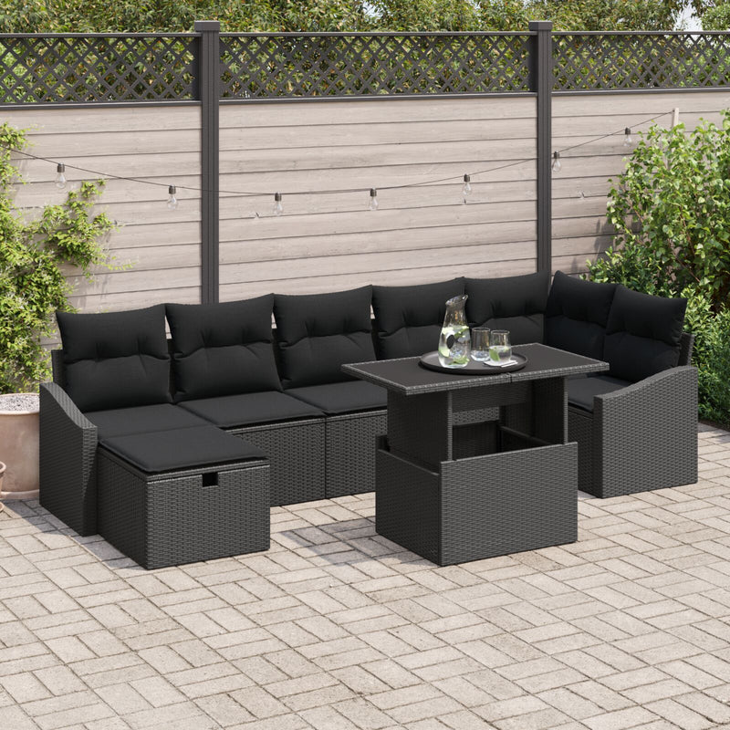 8 Piece Garden Sofa Set with Cushions Black Poly Rattan